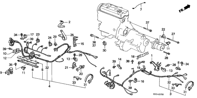 1989 Honda Accord Stay, Engine Harness Clamp Diagram for 32744-PH4-000