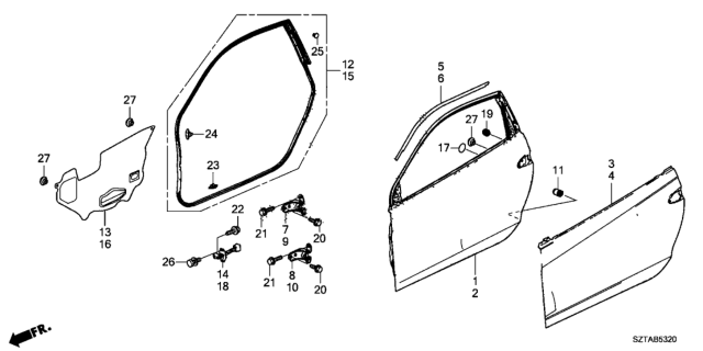 2013 Honda CR-Z Skin Set R,FR Doo Diagram for 67111-SZT-305ZZ