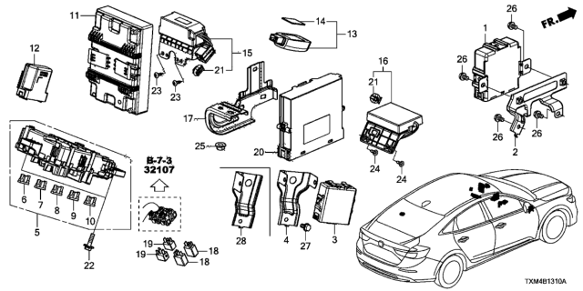2021 Honda Insight Box Assembly, Fuse Diagram for 38200-TXM-A01