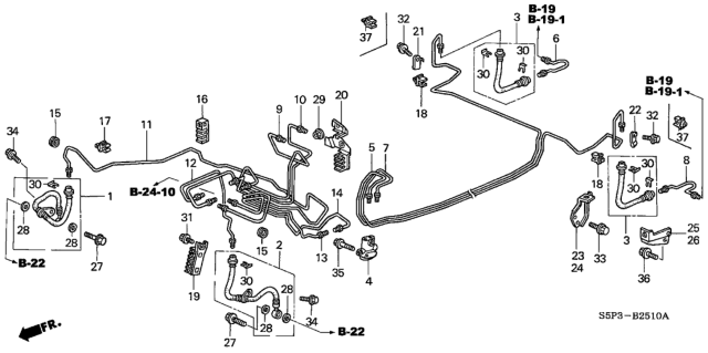 2001 Honda Civic Clip A, Brake Pipe Diagram for 46391-SR3-003