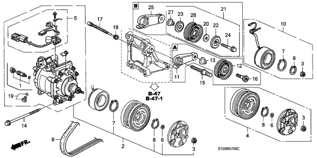 1999 Honda CR-V Clutch Set, Compressor Diagram for 38900-P3F-A04