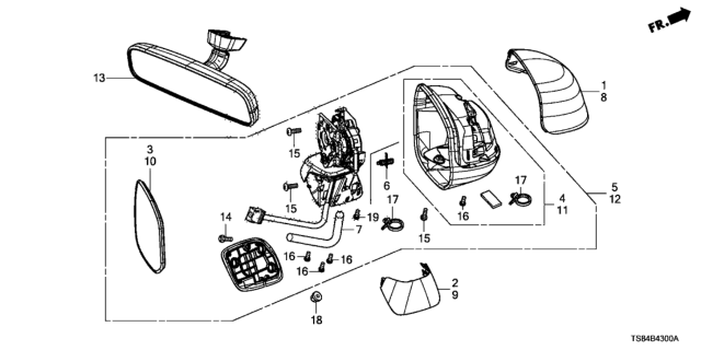 2012 Honda Civic Mirror Set, Driver Side Diagram for 76258-TR3-A11