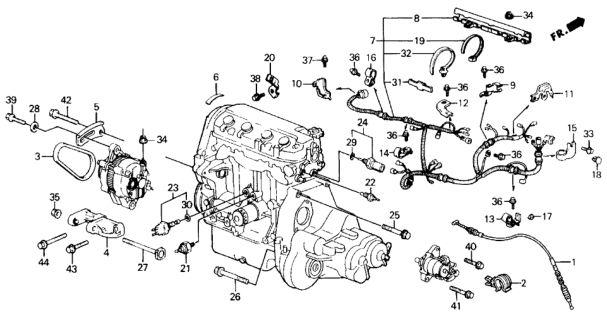 1991 Honda Civic Clamp E, Engine Wire Harness Diagram for 32745-PM5-A01