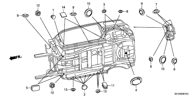 2009 Honda Element Grommet (Under) Diagram