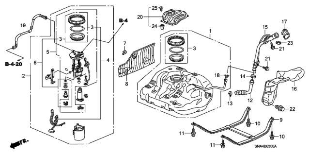 2007 Honda Civic Module Assembly, Fuel Pump Diagram for 17045-SVB-A31
