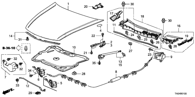 2009 Honda Accord Wire Assembly, Hood Diagram for 74130-TA5-A01