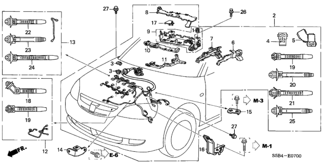 2003 Honda Civic Stay E, Engine Wire Harness Diagram for 32744-PHM-010