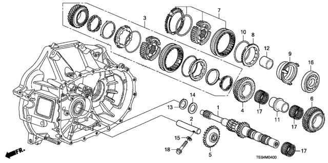 2010 Honda Accord Mainshaft Diagram for 23210-R88-000