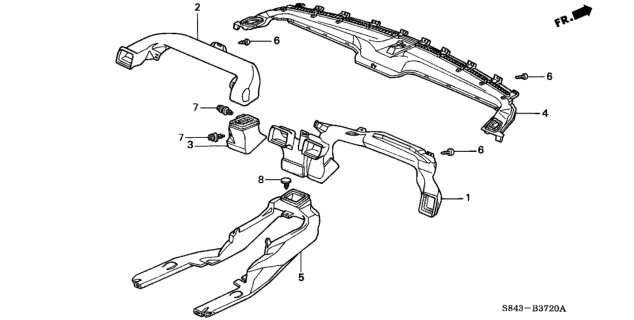 1999 Honda Accord Duct Assy., Air Conditioner Center Diagram for 77410-S84-A01