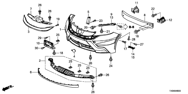 2014 Honda Fit EV Spoiler, Front Bumper Air Diagram for 71110-TX9-A00