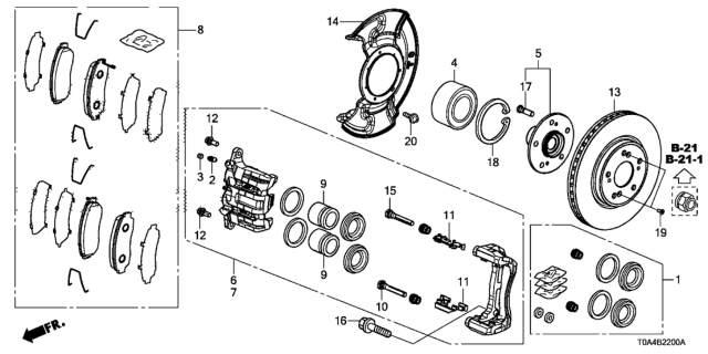 2012 Honda CR-V Caliper Sub-Assembly, Right Front Diagram for 45018-T0A-A00