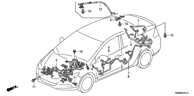 2012 Honda Insight Sub-Wire Harness, Tailgate Diagram for 32129-TM8-A11