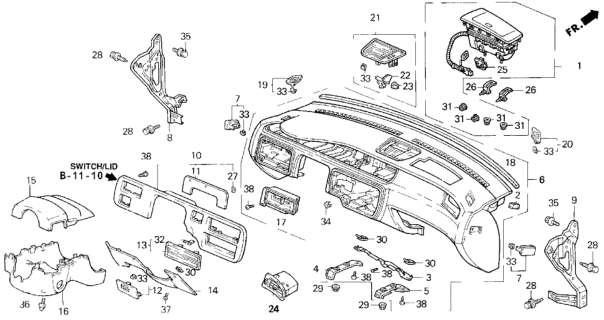 1994 Honda Civic Panel, Instrument *NH167L* (GRAPHITE BLACK) Diagram for 77109-SR8-A90ZA