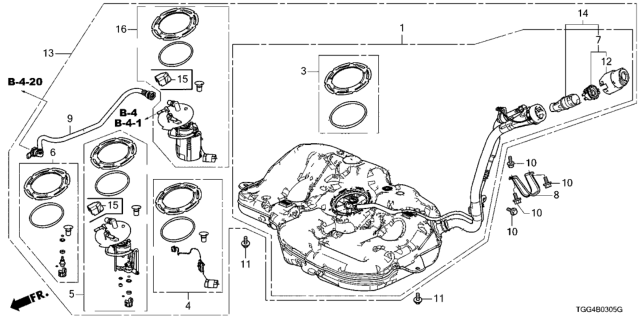2017 Honda Civic Module Set, Fuel Pump Diagram for 17045-TGH-A01