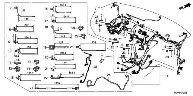 2018 Honda Pilot Wire Harness, Instrument Diagram for 32117-TG7-A52