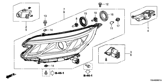 2016 Honda CR-V Replacement Stay Kit B, R. Headlight Diagram for 06100-T0A-A11
