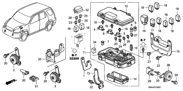 2005 Honda CR-V Bracket B, Relay Box Diagram for 38252-S9A-000