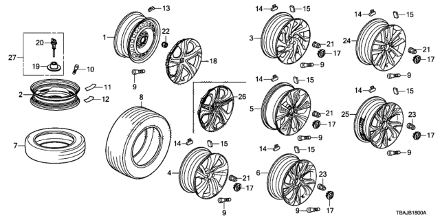 2018 Honda Civic Trim Assembly, Wheel (16X7J) Diagram for 44733-TBA-A13