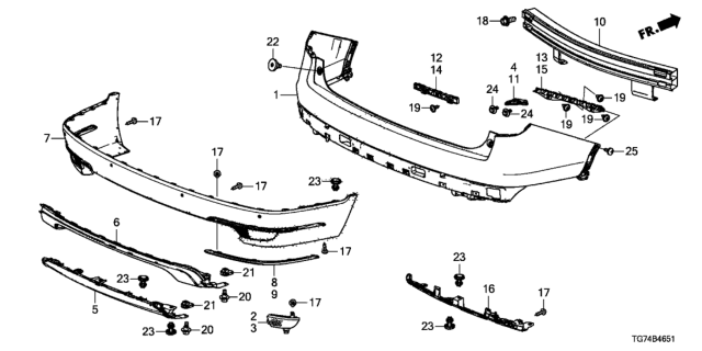 2021 Honda Pilot Spacer, L. RR. Bumper Side Diagram for 71598-TG7-A00