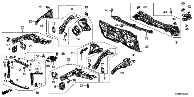 2013 Honda Civic Panel Set, Left Front Bulkhead Diagram for 04611-TT1-A00ZZ