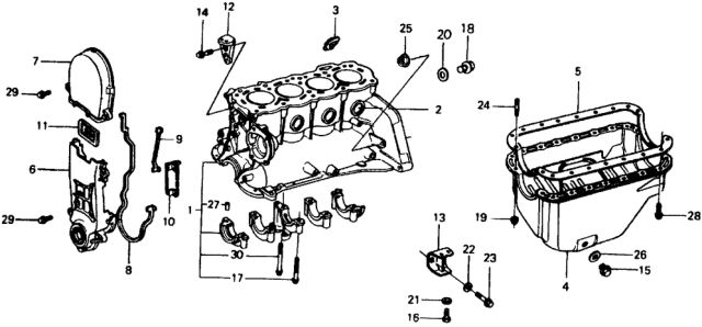 1977 Honda Civic Cylinder Block - Oil Pan Diagram