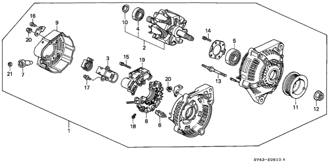 1995 Honda Accord Air Conditioner Generator Assembly Diagram for 31100-P0A-003