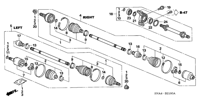 2008 Honda Civic Driveshaft Assembly, Passenger Side Diagram for 44305-SNA-N01