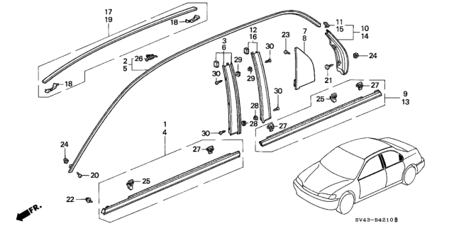 1995 Honda Accord Molding Assy., L. Roof Diagram for 74316-SV4-003
