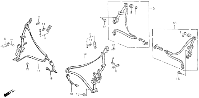 1991 Honda Prelude Seat Belt Assy., L. RR. *YR94L* (PALMY SAND) Diagram for 828A0-SF1-A23ZB