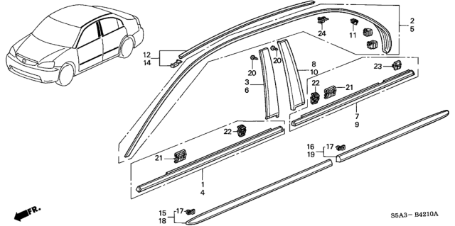 2002 Honda Civic Protector, L. RR. Door Diagram for 75323-S5A-A01