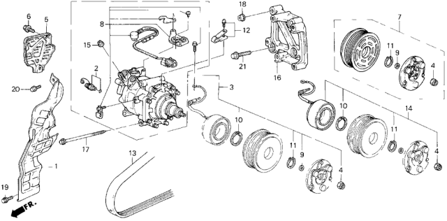 1993 Honda Prelude A/C Compressor (Sanden) Diagram