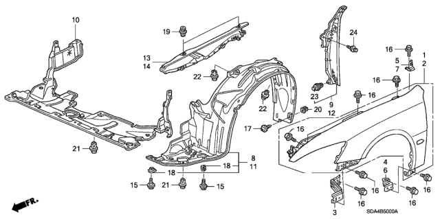 2004 Honda Accord Fender, Right Front (Inner) Diagram for 74101-SDC-A00
