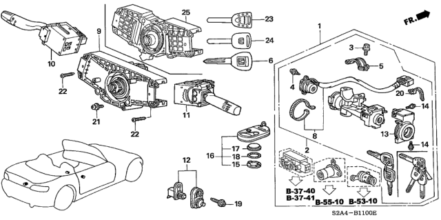 2003 Honda S2000 Switch Assembly, Door Diagram for 35400-S0X-A01