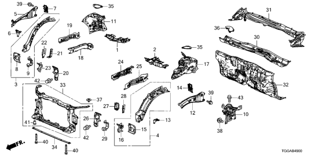 2021 Honda Civic Bulkhead Assembly, Front Diagram for 71410-TGG-A01