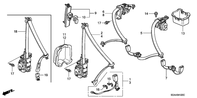 2005 Honda Accord Adjuster, Shoulder Slide *YR239L* (KI IVORY) Diagram for 81460-SDA-A01ZB