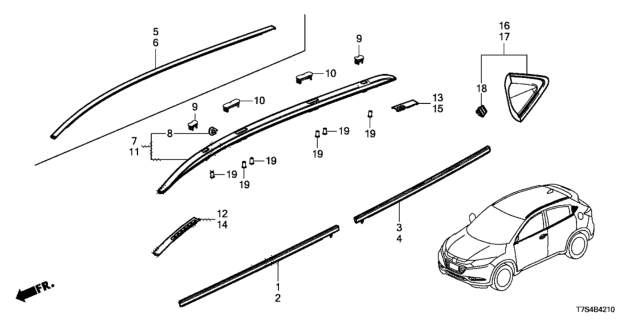 2018 Honda HR-V Cap A, Roof Rail Diagram for 75257-T7A-J01