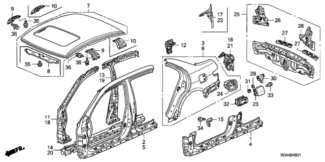 2003 Honda Accord Stiffener, L. FR. Pillar Diagram for 63520-SDA-A00ZZ