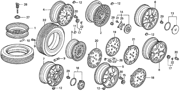 1994 Honda Accord Tire (P195/60R15) (88H) (M+S) (Michelin) Diagram for 42751-MIC-059