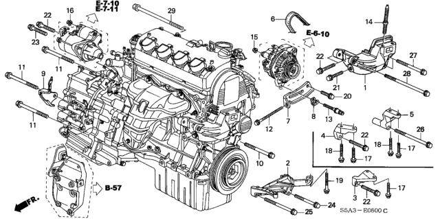 2002 Honda Civic Stay, Alternator Diagram for 31113-PLC-000