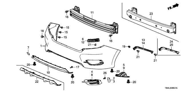 2020 Honda Civic Spacer L,RR Bumper S Diagram for 71598-TBA-A00
