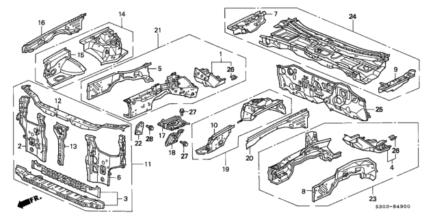 2001 Honda Prelude Wheelhouse Set, L. FR. Diagram for 04652-S30-A00ZZ