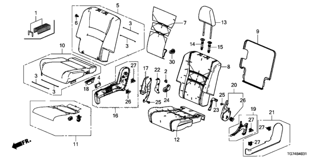2016 Honda Pilot Middle Seat (Passenger Side) (Bench Seat) Diagram