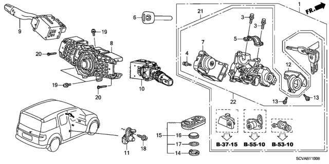 2007 Honda Element Lock Assembly, Steering Diagram for 06350-SCV-305