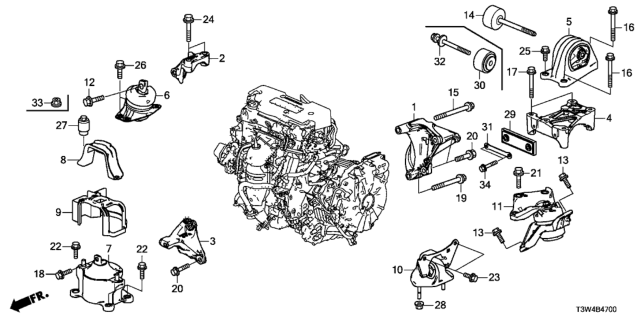 2017 Honda Accord Hybrid Rubber Assy., FR. Engine Mounting Diagram for 50830-T3V-A01