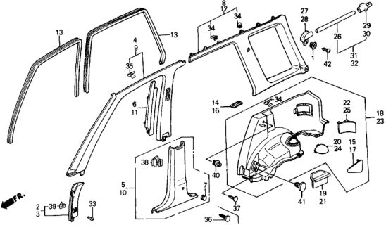 1990 Honda Civic Lining, L. RR. Side *NH89L* (PALMY GRAY) Diagram for 84660-SH5-A11ZC