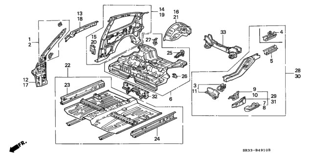 1993 Honda Civic Wheelhouse, R. RR. Diagram for 64330-SR3-300ZZ