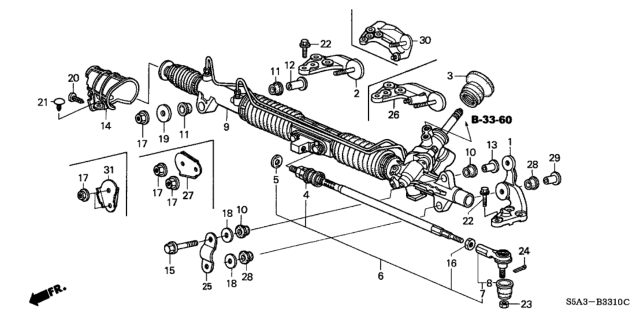 2002 Honda Civic Rack Assembly, Power Steering Diagram for 53601-S5D-A05