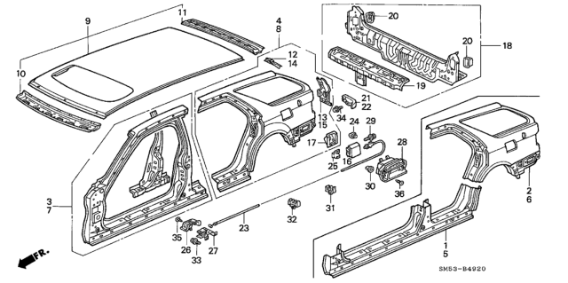 1992 Honda Accord Panel Set, L. RR. (Outer) Diagram for 04646-SM5-A01ZZ