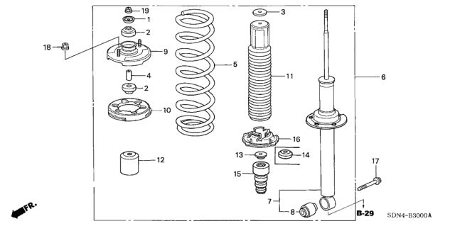 2004 Honda Accord Shock Absorber Assembly, Rear Diagram for 52610-SDP-A11