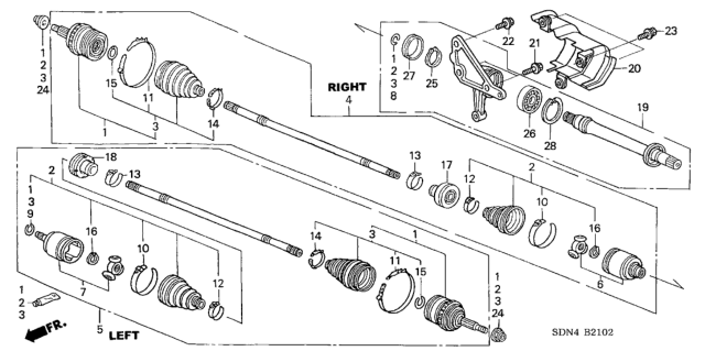 2003 Honda Accord Joint Set, Outboard Diagram for 44014-SDA-A51
